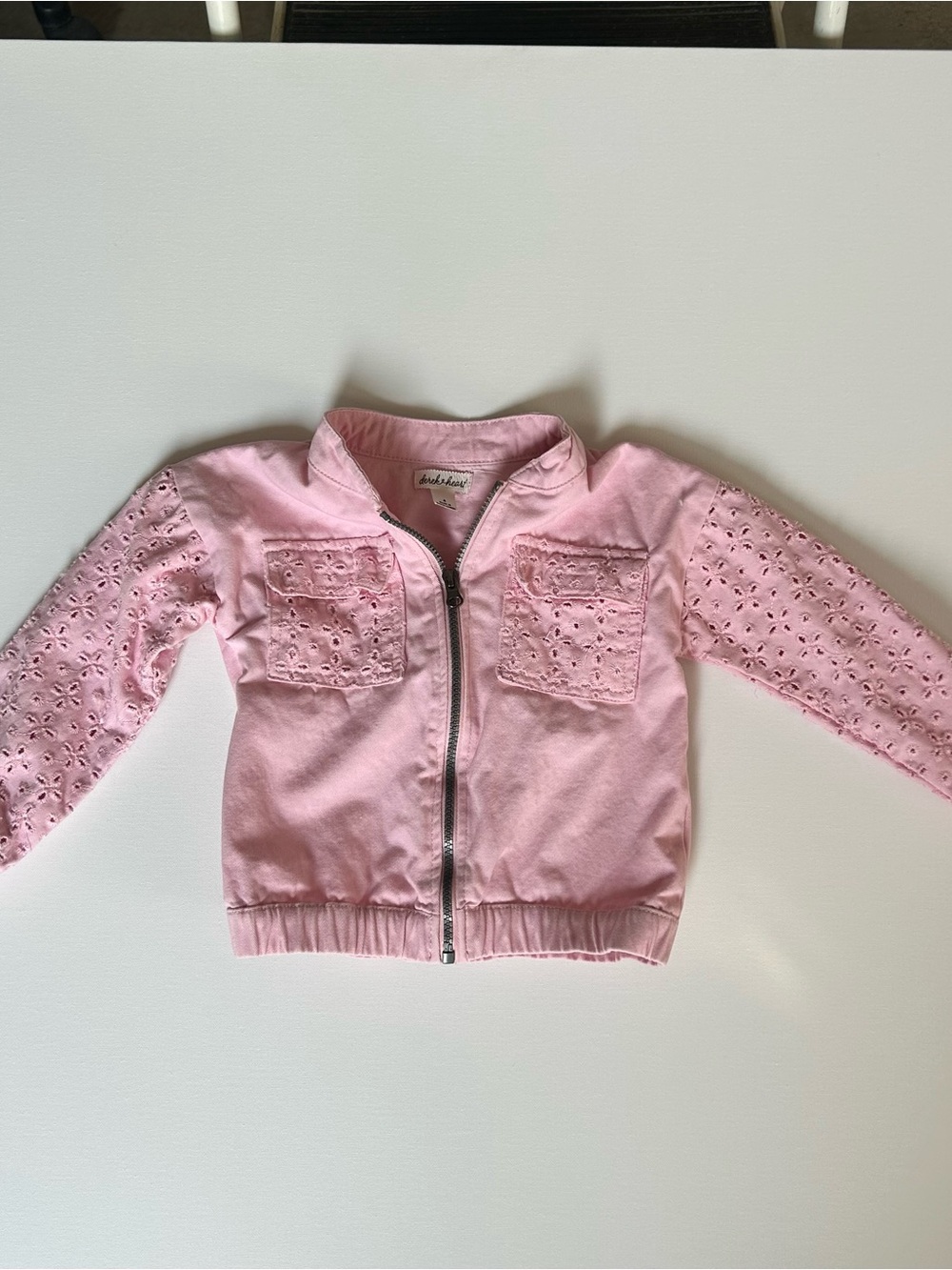 Derek Heart Light Pink Eyelet Sleeve Zip Jacket